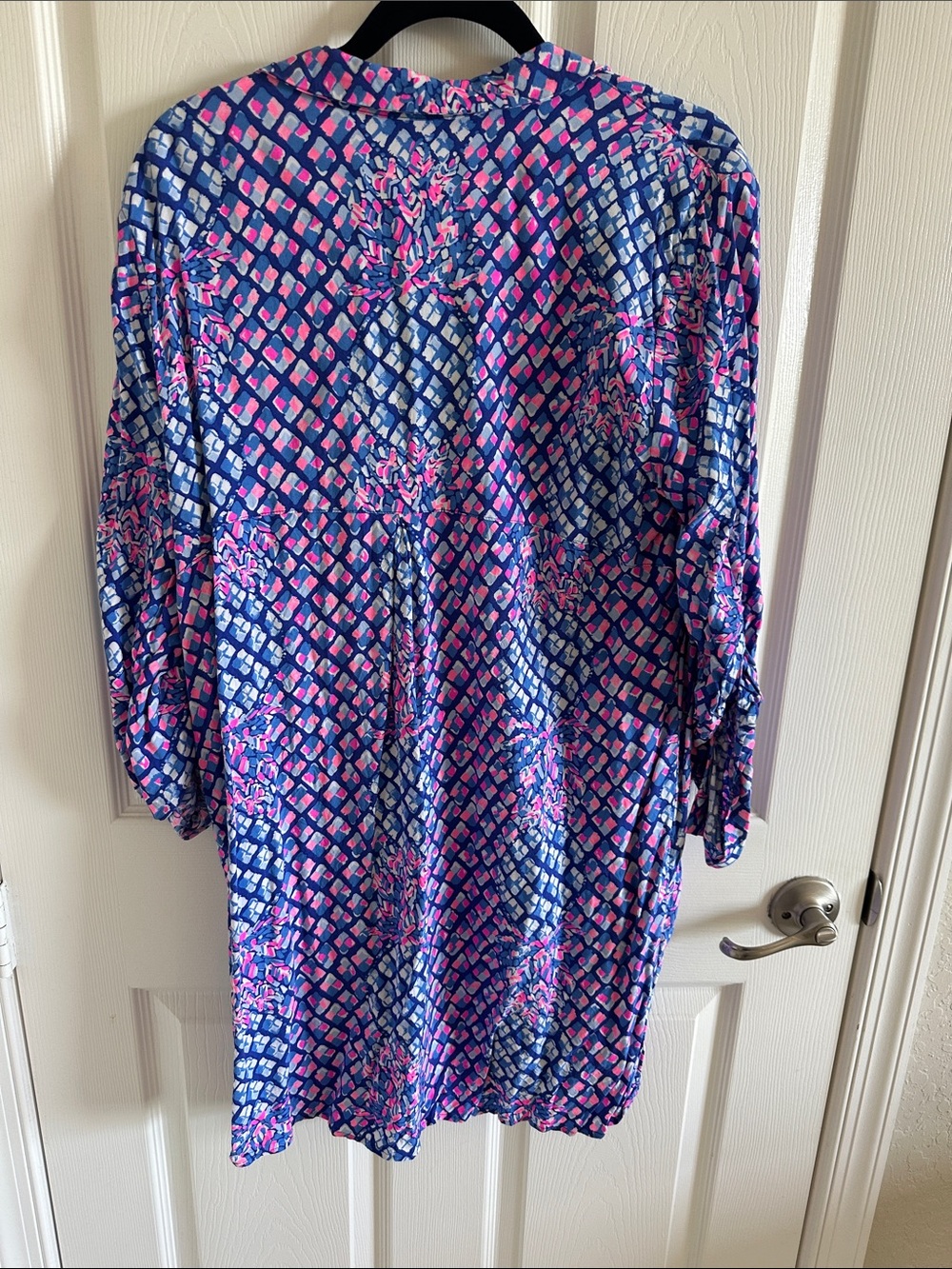Vibrant Blue & Pink Printed Button Tunic/swim coverup - Picture 4 of 4